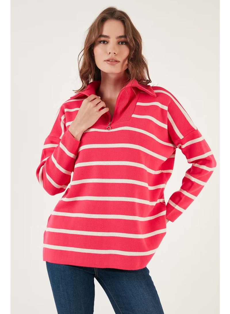 Lela Striped Half Zipper Oversize Knitwear Sweater Women's Sweater 4616080 - Image 2